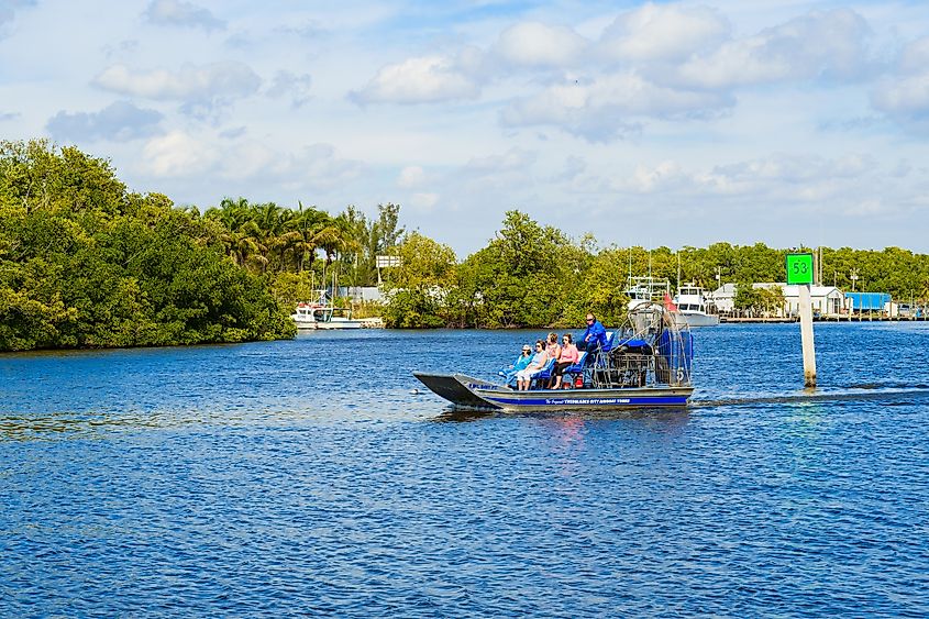 Visitors enjoy an airboat ride near Everglades City