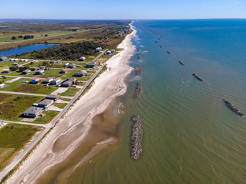 Little Florida Beach in Cameron, Louisiana, with a sandy shoreline along the Gulf Coast