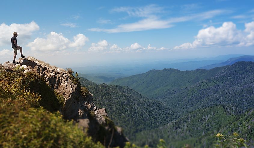 Hiker reaching the top of Charlies Bunion Summit.