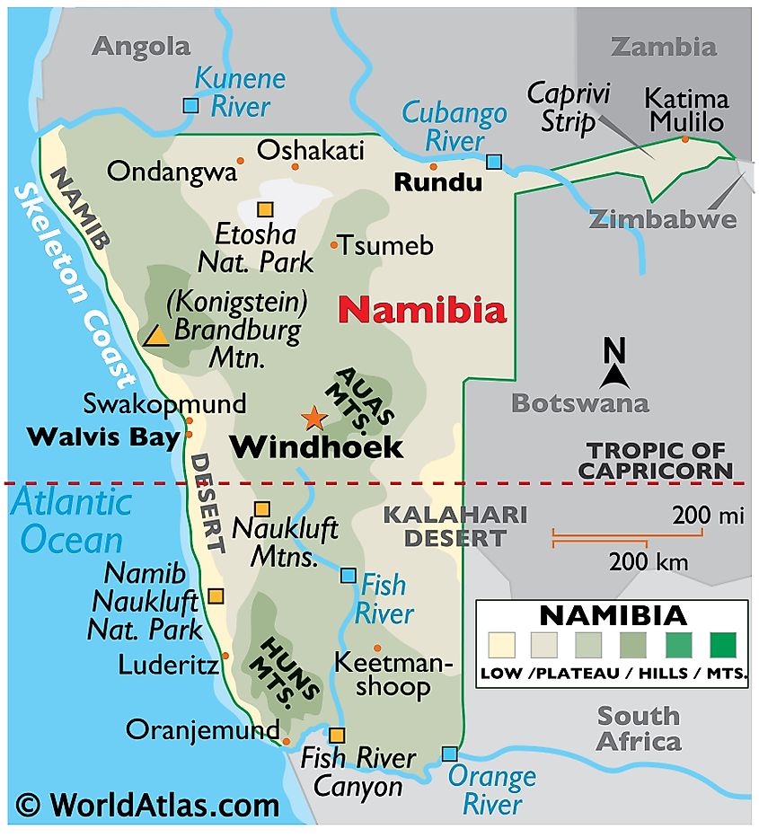 Tropic Of Capricorn Namibia Map Namibia Maps & Facts - World Atlas