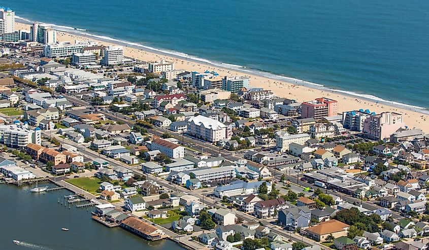 Aerial view of the town of Ocean City, Maryland, on the Eastern Shore
