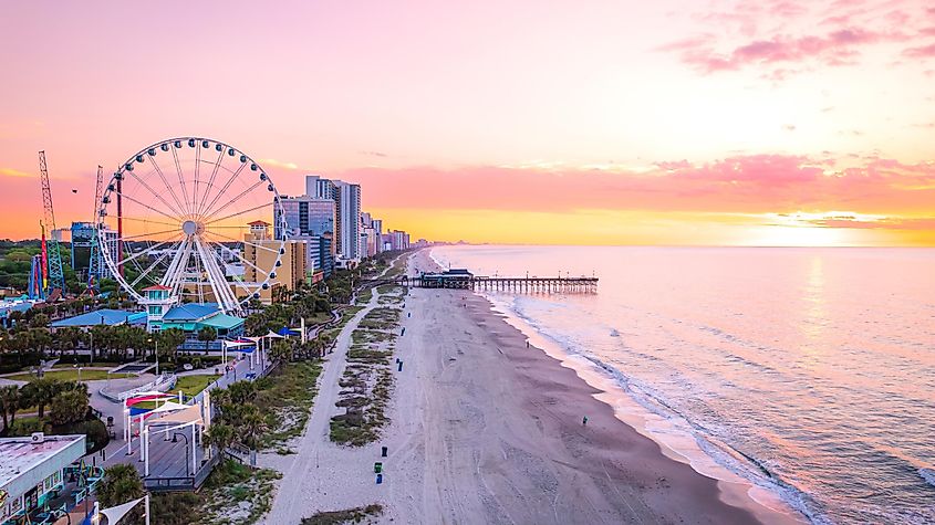 Aerial view of the shoreline at Myrtle Beach, South Carolina.