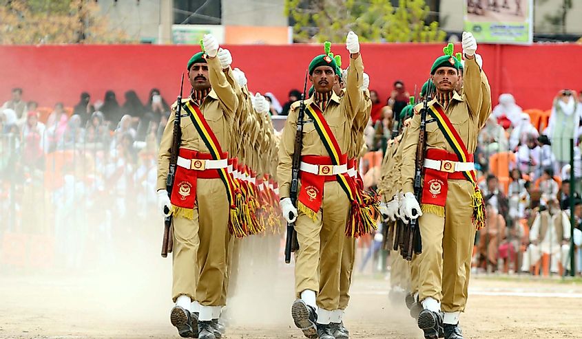Pakistani Military officials perform during the opening ceremony of Balochistan Sports Festival