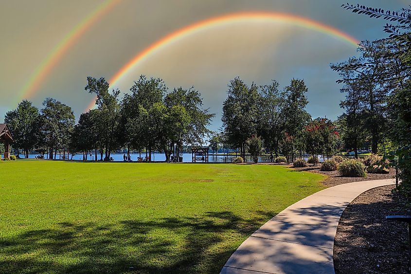 Clouds and a rainbow in Peachtree City, Georgia, USA.