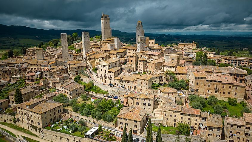 Aerial view of San Gimignano, Italy.