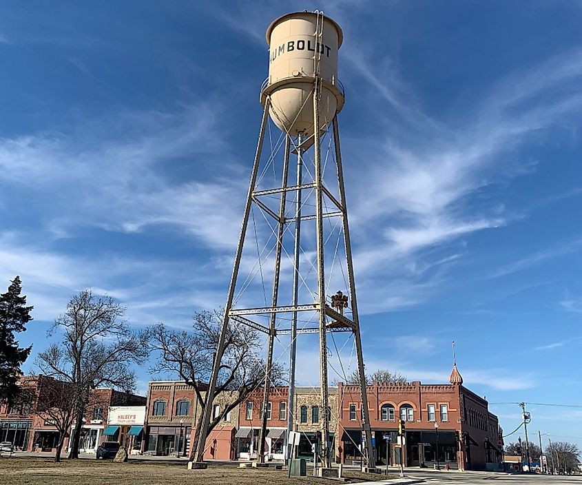 Water tower in Humboldt, Kansas.