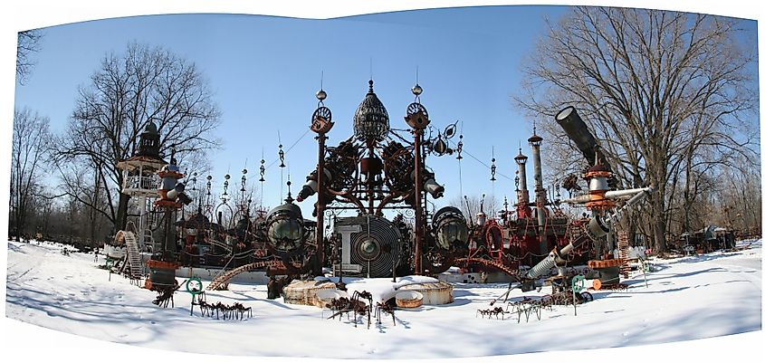 Panoramic of Dr. Evermor's Forevertron. 
