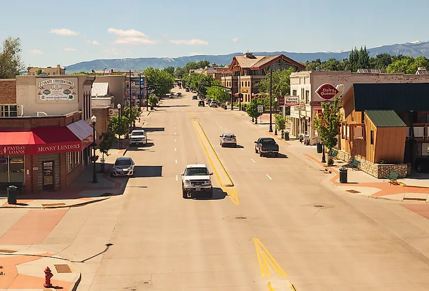 The downtown area of Sheridan, Wyoming.