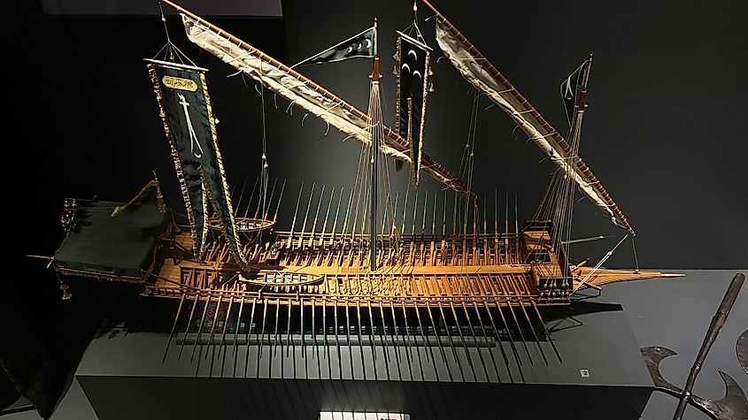 A model of an Ottoman galley warship in Beşiktaş Museum, Istanbul, Turkey.