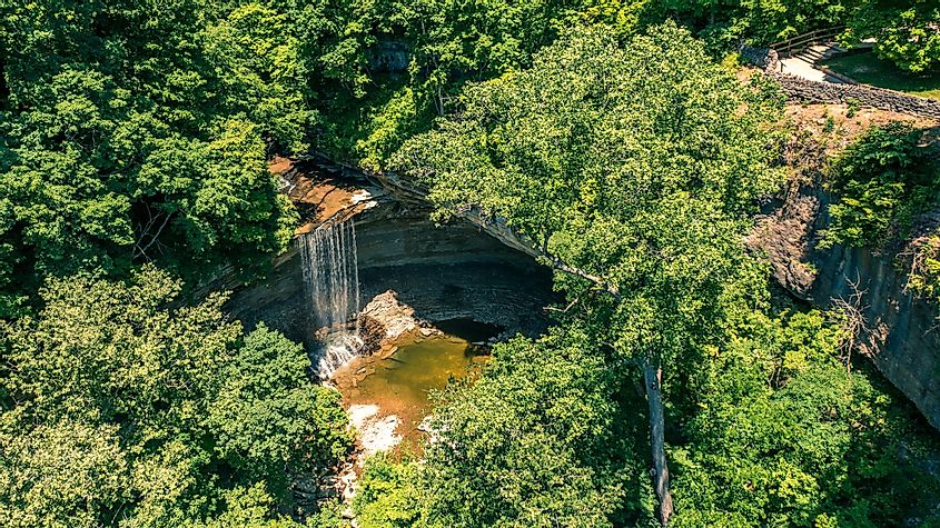 Aerial view of Clifty Falls in Clifty Falls State Park in Madison, Indiana