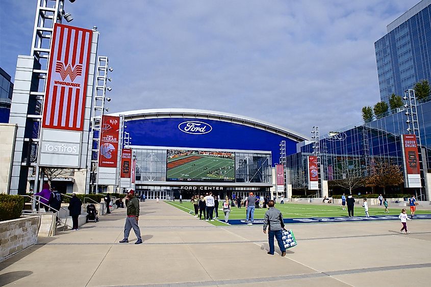 Tostitos Championship Plaza, an open air plaza in front of Ford Center at the Star, located in Frisco, Texas, 