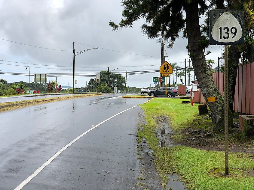 Street view in Keaau, Hawaii.