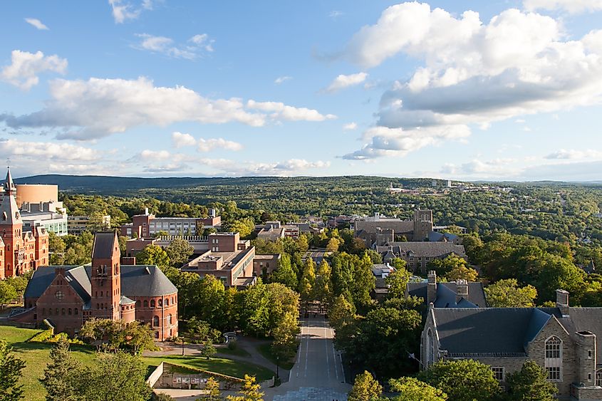 Aerial view of Cornell University and Ithaca, New York