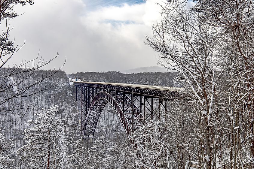 New River Gorge Bridge in winter.