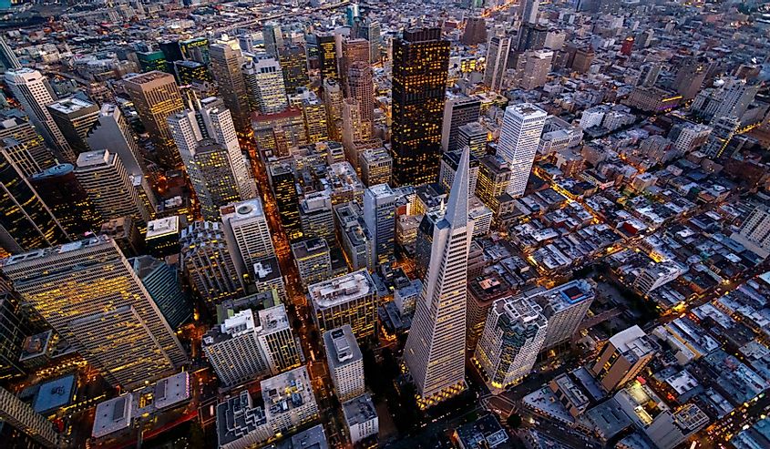 Aerial cityscape view of San Francisco, California, US