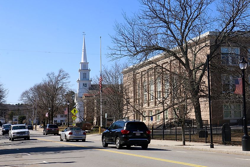 Traffic on Main Street in downtown Westborough, Massachusetts