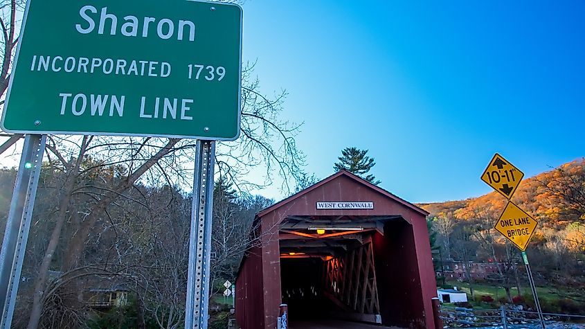 Covered bridge in Sharron over Housatonic river.