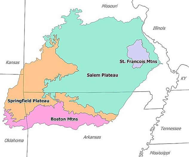 Overview of physiographic sections of the Ozarks