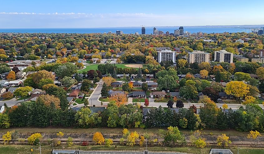 Top view of Burlington, Ontario in fall