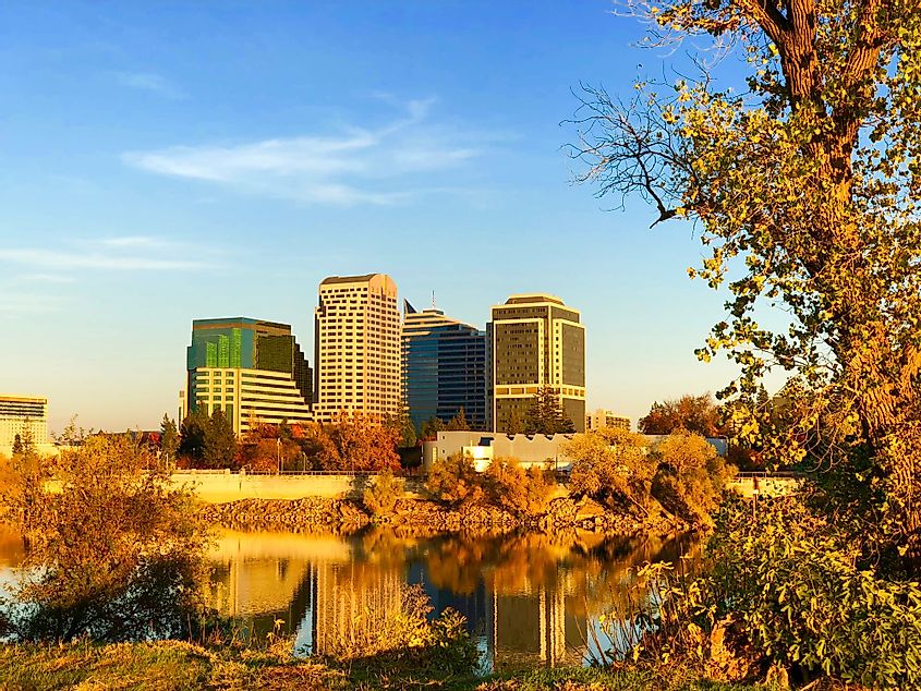 A view of Sacramento, California, downtown by the river during fall