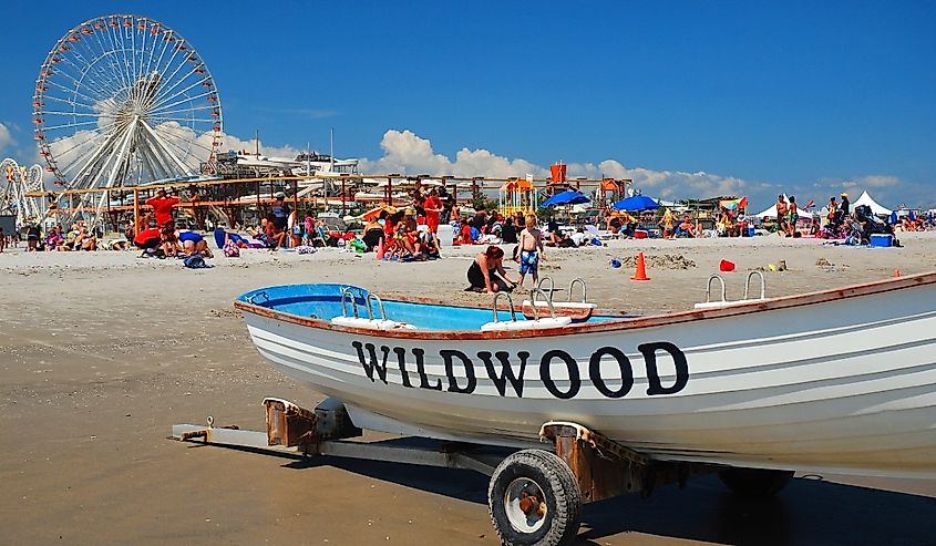 Boat and beach in Wildwood, New Jersey