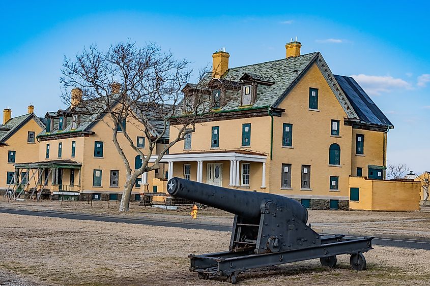 View of the Officer's Quarters and Rodman Gun, part of Fort Hancock in Sandy Hook, New Jersey.