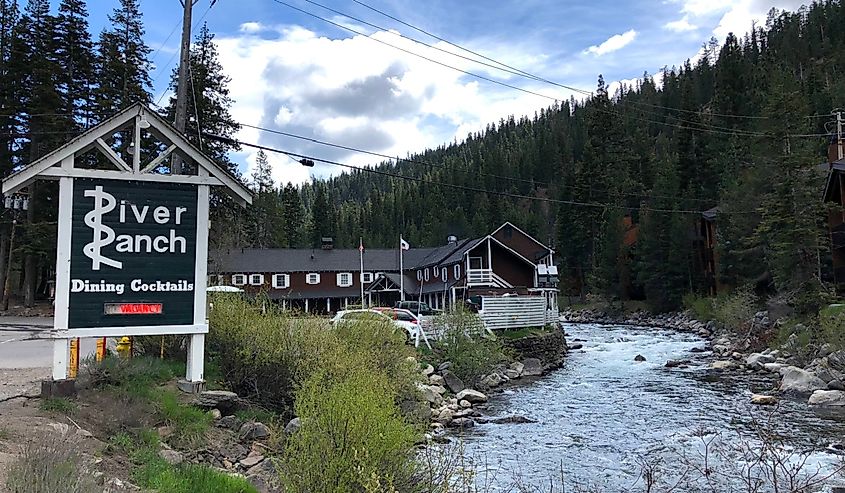 River Ranch restaurant on theTruckee River, Lake Tahoe, California,