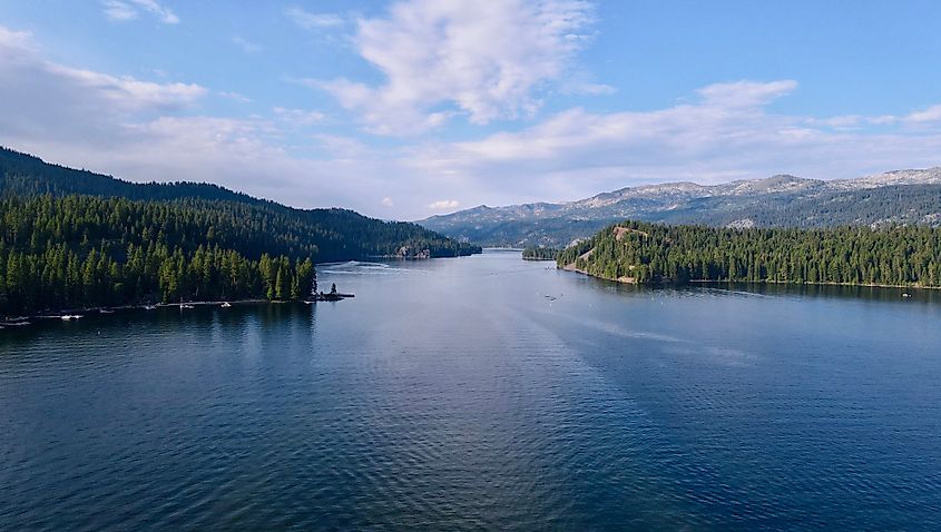 Payette Lake in McCall, Idaho, with Ponderosa State Park visible along the shoreline.