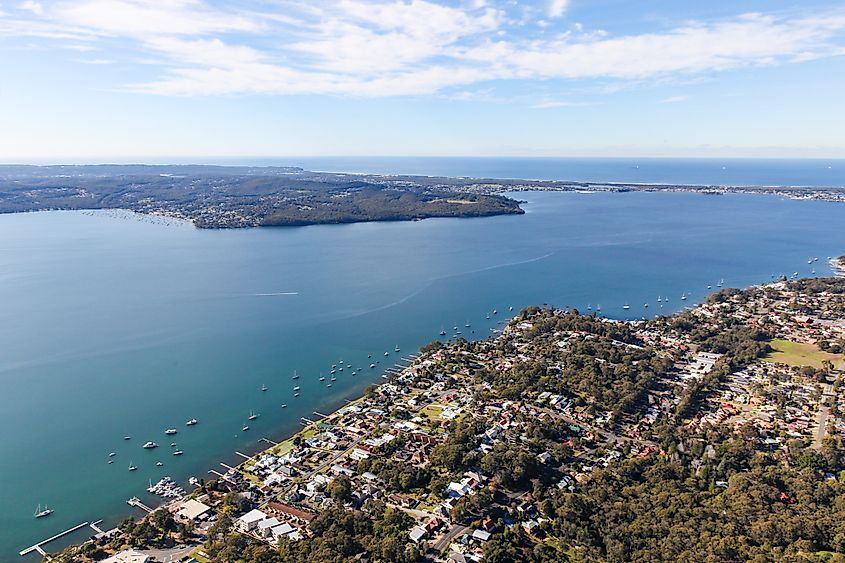 Aerial view of Lake Macquarie, including the lake side suburbs of Toronto.