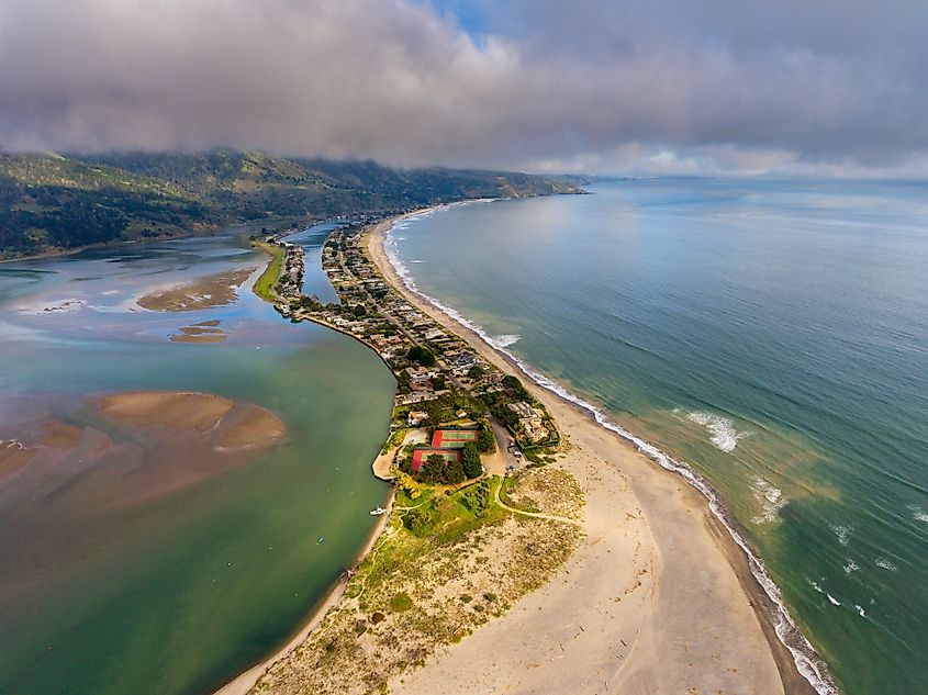 Aerial view of Stinson Beach, California.