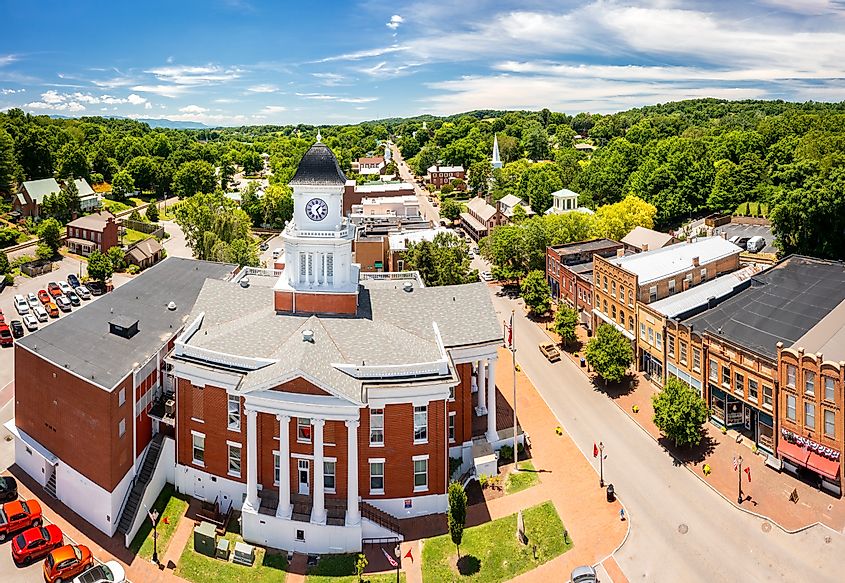 Aerial view of the courthouse in Jonesborough, Tennessee.