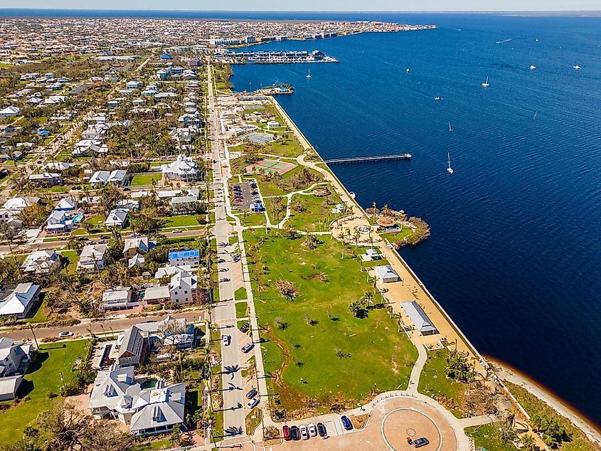 Aerial drone image of Punta Gorda Florida aftermath Hurricane Ian and cleanup