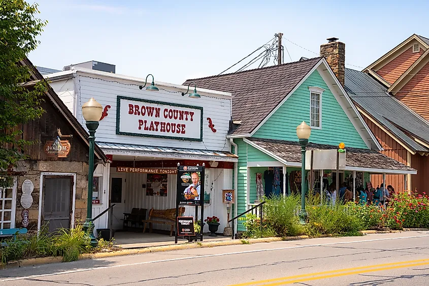 Street scene from historic downtown Nashville Indiana in Brown County.