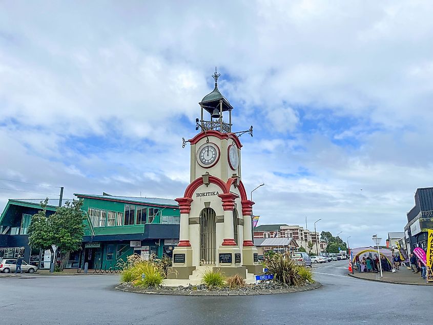 Iconic clock tower in Hokitika, New Zealand