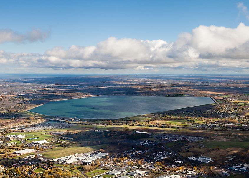 An aerial view of the Robert Moses Hydroelectric Niagara Power Station in Lewiston, New York