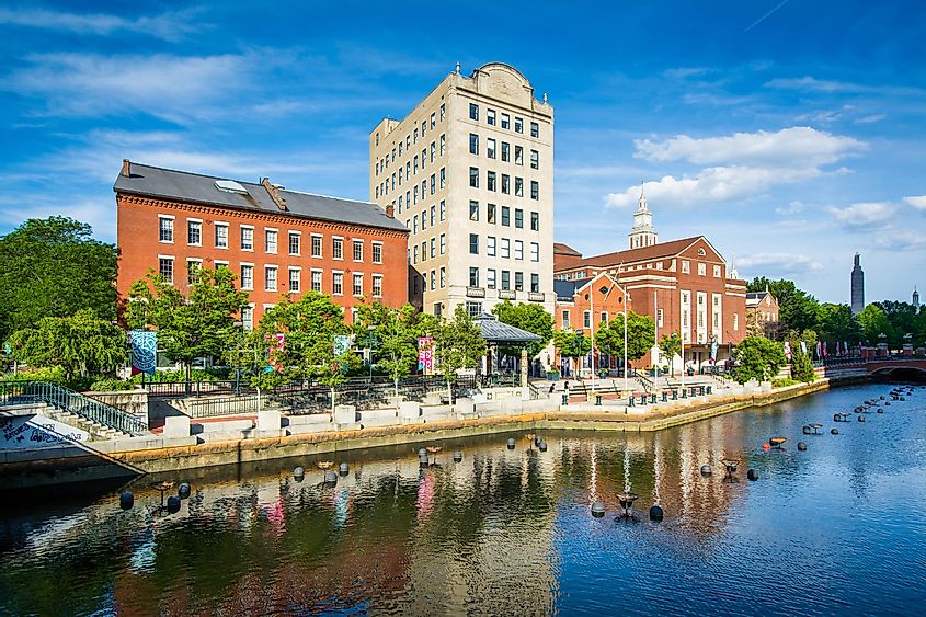 Historic buildings along the Providence River in downtown Providence, Rhode Island