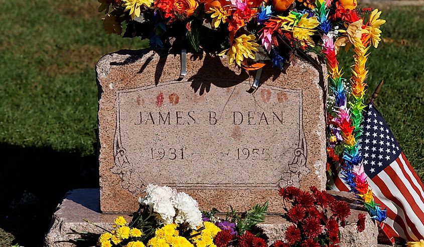 James Dean's grave site in Fairmount, Indiana, USA