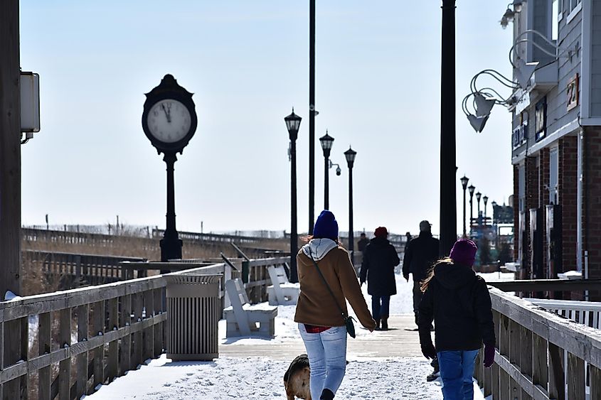 Winter view of Bethany Beach, Delaware Boardwalk.