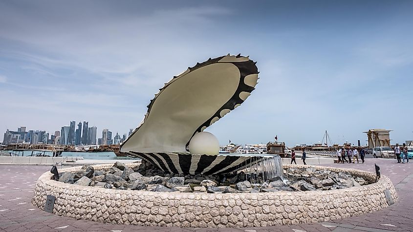 The Pearl on the Corniche in Doha, Qatar paying homage to the countries pearling history.