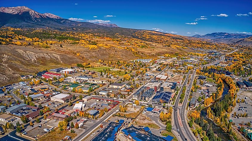 Aerial View of Silverthorne, Colorado during Autumn.