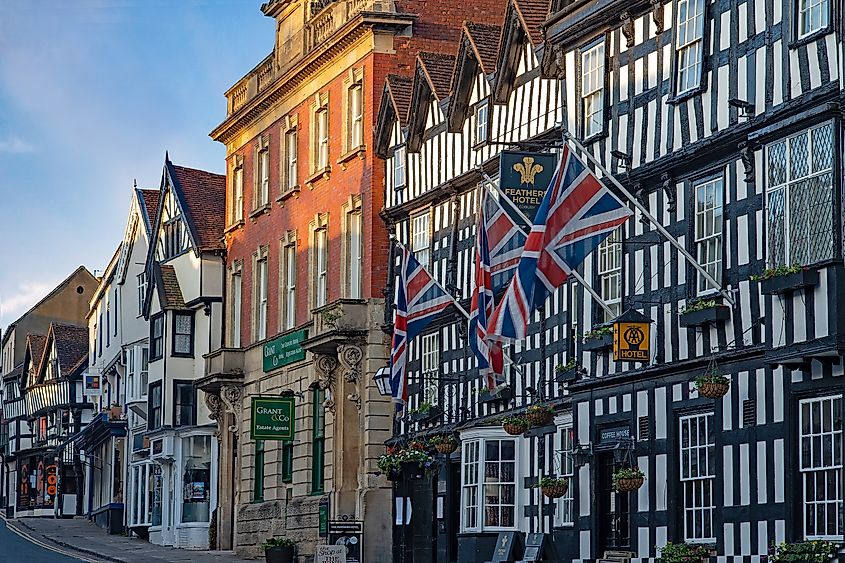 Timber-framed Feathers Hotel in Ledbury, Herefordshire, England