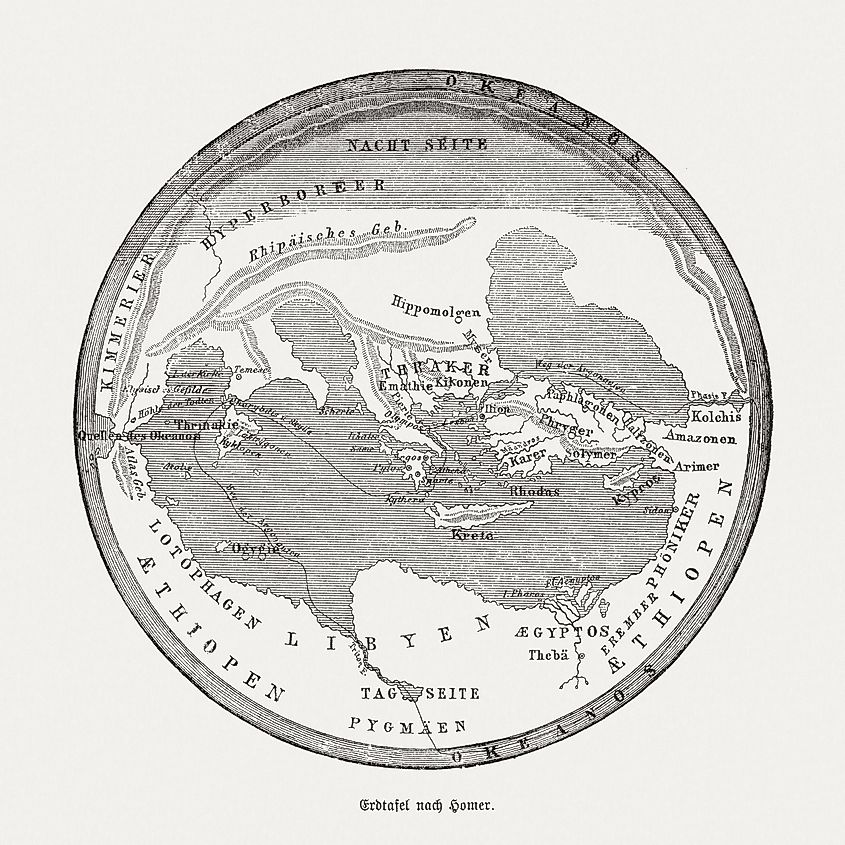 World map according to Homer (Greek author, c. 850 BC).