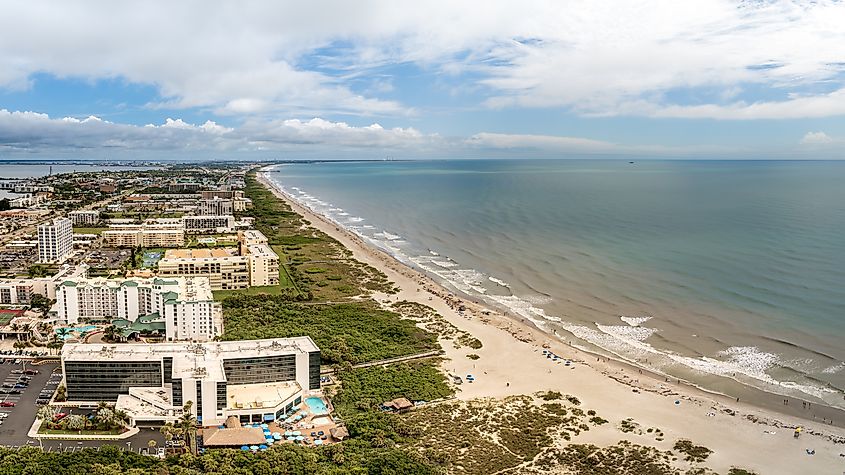 Aerial panoramic view of Cocoa Beach, Florida.