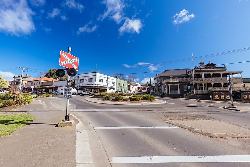 The rural historic town of Deloraine on a cold spring day near Launceston in Tasmania, Australia