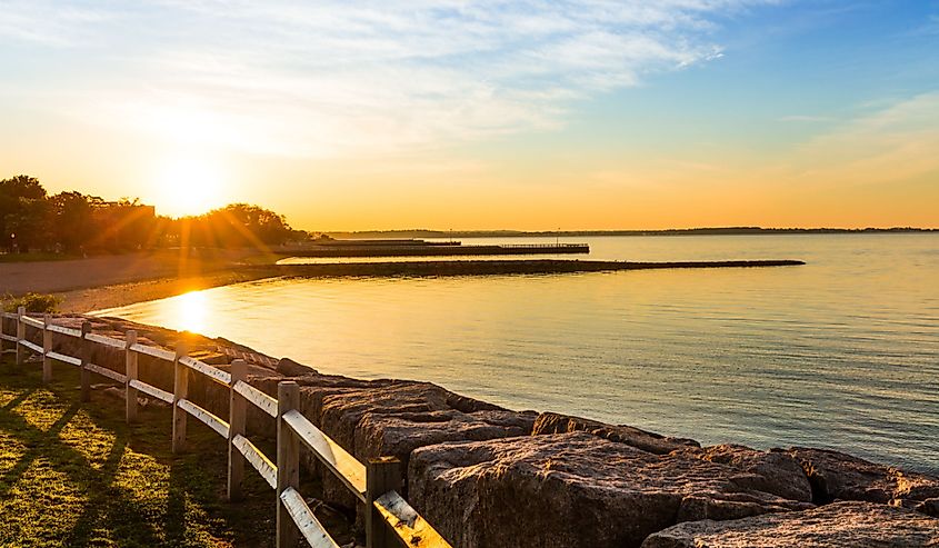 The sunrise on a scenic beach in West Haven.
