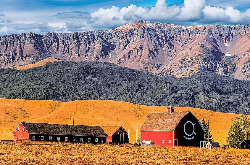 The spectacular mountain landscape and farmlands just outside Joseph, Oregon.