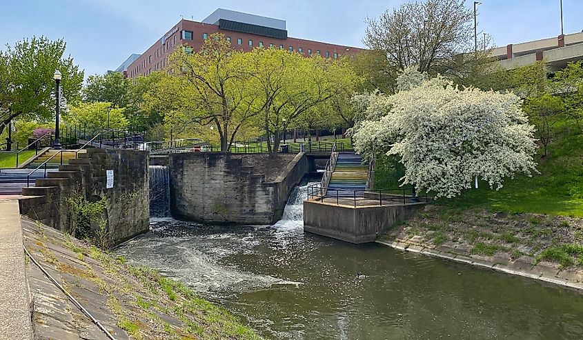 Lock 2 Park on historic Ohio and Erie Canal, Lock 2 once used to move canal boats. Located on the Towpath Trail in between Akron Children's Hospital and Canal Park Stadium.
