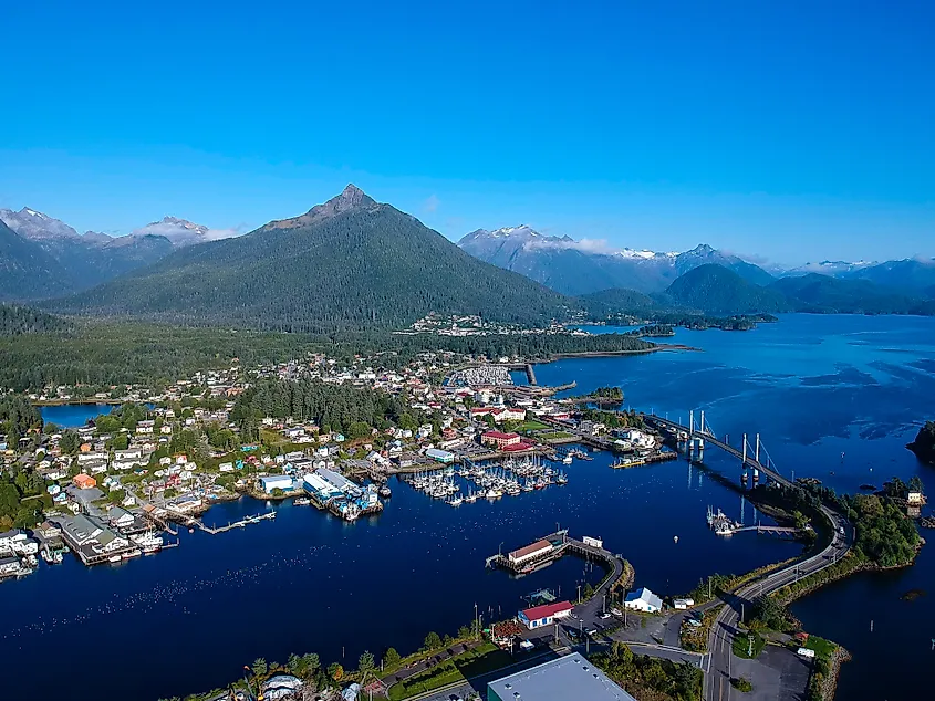 Aerial view of Sitka, Alaska, and its harbor