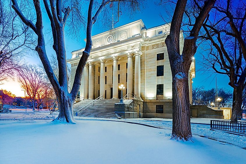 The Town Square area with the courthouse in Prescott, Arizona, in winter.