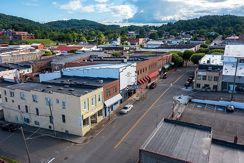 Aerial view of Grayson Street in downtown Galax, Virginia.